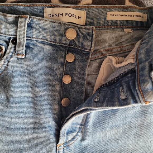 Aritzia Denim Forum The Arlo High Rise Straight Jeans Sz 25 Blue Stretch Cotton - Picture 5 of 10